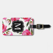 Moderne Fuchsia Bloemige Trouwhoofdletter Bagagelabel (Voorkant horizontaal)