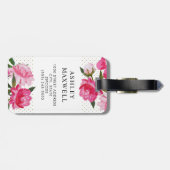 Moderne Fuchsia Bloemige Trouwhoofdletter Bagagelabel (Achterkant horizontaal)