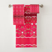 Moderne Fuchsia en wijn bloemenhanddoek set Bad Handdoek (Insitu)