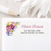 Moderne Fuchsia Gold Waterverf botanische tuin Etiket (Insitu)