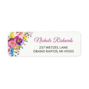 Moderne Fuchsia Gold Waterverf botanische tuin Etiket