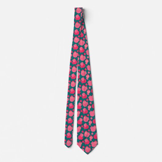 Moderne Fuchsia Green Pomegranate Pattern Fruity Stropdas (Achterkant)