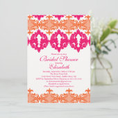 Moderne Fuchsia & Oranje Damask Vrijgezellenfeest Kaart (Staand voorkant)