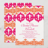 Moderne Fuchsia & Oranje Damask Vrijgezellenfeest Kaart (Voorkant / Achterkant)