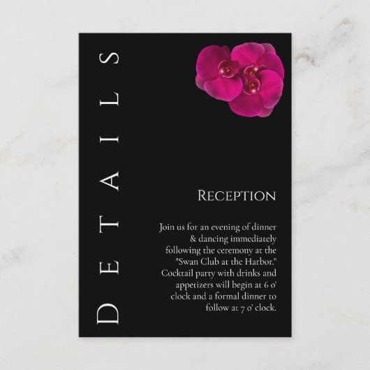 Moderne Fuchsia orchideeën-bruiloft details- Informatiekaartje (Voorkant)