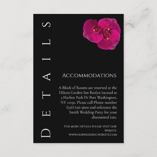 Moderne Fuchsia orchideeën-bruiloft details- Informatiekaartje (Achterkant)