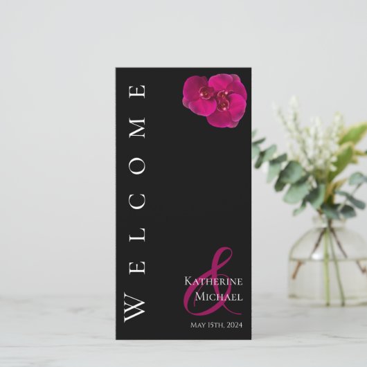 Moderne Fuchsia Orchids-bruiloft programma- (Staand voorkant)