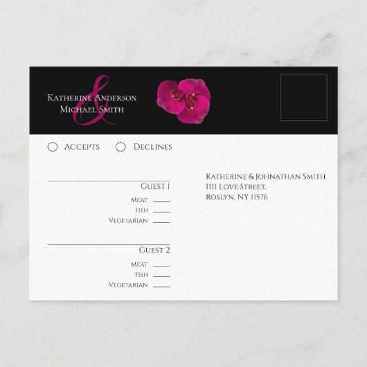 Moderne Fuchsia Orchids-RSVP-Wedding- Briefkaart (Achterkant)
