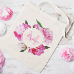 Moderne Fuchsia Pink Floral Weddenschap Bridesmaid Tote Bag<br><div class="desc">Tassen van de bruidsschat van de elegante bruiloft zijn voorzien van levendige waterverf van perony's in tinten roze,  fuchsia en groen. Pas de douanetekst met een monogram initiaal en een naam in manuscript aan.</div>