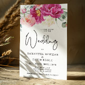 Moderne Fuchsia Roze Bloemen QR Code Huwelijk Kaart