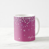 Moderne Fuchsia Roze Glitter Aangepast Koffiemok (Voorkant rechts)
