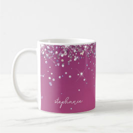Moderne Fuchsia Roze Glitter Custom Koffiemok