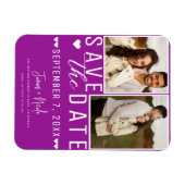 Moderne Fuchsia Save the Date 2 Foto Bruiloft Magneet (Horizontaal)