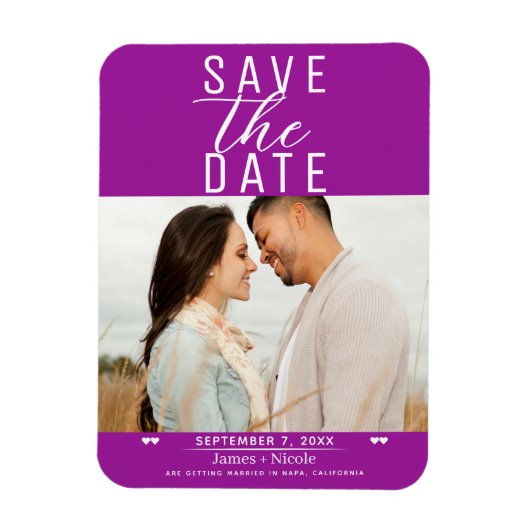 Moderne Fuchsia Save the Date Trouwfoto Magneet (Verticaal)