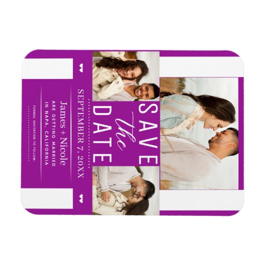 Moderne Fuchsia Save the Date Trouwfoto Magneet (Horizontaal)