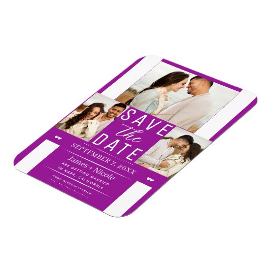 Moderne Fuchsia Save the Date Trouwfoto Magneet (Linkerzijde)