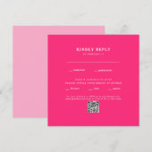 Moderne Fuchsia Vierkant Trouwfeest QR Code RSVP (Voorkant / Achterkant)