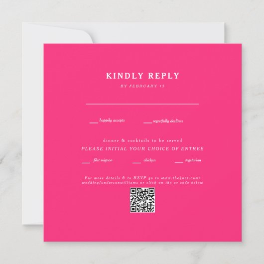 Moderne Fuchsia Vierkant Trouwfeest QR Code RSVP (Voorkant)