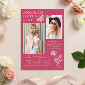 Moderne Fuchsia Vlinder Foto Afstudeerfeest Acryl Uitnodigingen