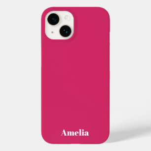 Moderne fuchsia witte script Gepersonaliseerde naa Case-Mate iPhone 14 Hoesje