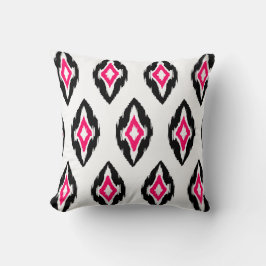 Moderne fuchsie zwart-wit Ikat Tribal Patroon 1b Kussen