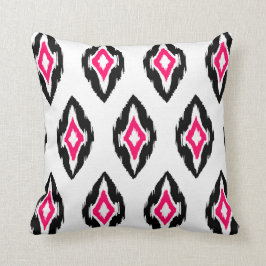 Moderne fuchsie zwart-wit Ikat Tribal Patroon 1b Kussen