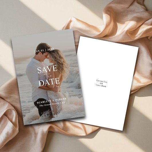 Moderne Full Bleed Beach Foto Bestemming Trouwen Save The Date