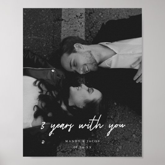 Moderne Full Photo Wedding 3e Jubileum paar Poster (Voorkant)