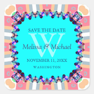 Moderne Fun Monogram Save the Date Sticker