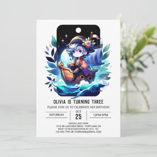 Moderne Fun Pirate Verjaardag Kaart (Staand voorkant)