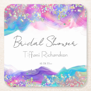 Moderne Fun Regenboog Alcohol Inkt Goud Glitter Kartonnen Onderzetters