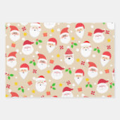Moderne Fun Santa, Stripes & Christmas Lights Tan Inpakpapier Vel (Voorkant)