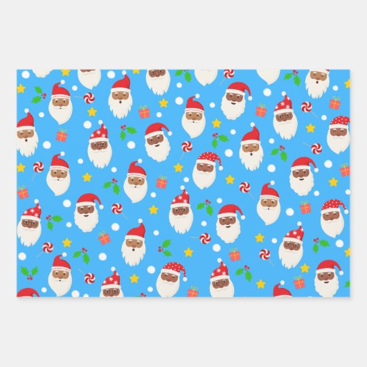 Moderne Fun Santa Stripes Kerst Patronen Blauw Inpakpapier Vel (Voorkant)
