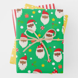 Moderne Fun Santa Stripes Kerstmispatronen Groen Inpakpapier Vel