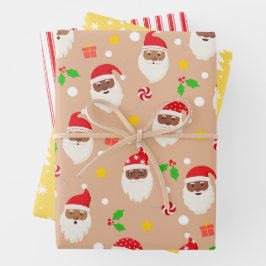Moderne Fun Santa Stripes Kerstmispatronen Tan Inpakpapier Vel