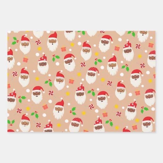 Moderne Fun Santa Stripes Kerstmispatronen Tan Inpakpapier Vel (Voorkant)