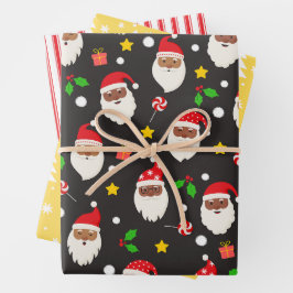 Moderne Fun Santa Stripes Kerstmispatronen Zwart Inpakpapier Vel