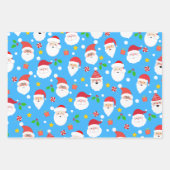 Moderne Fun Santa Stripes & Kerstverlichting Blauw Inpakpapier Vel (Voorkant)
