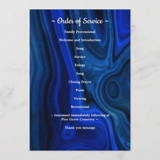Moderne Funeral Photo Order of Service Blue Marble Programmakaart (Achterkant)