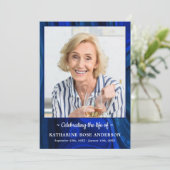 Moderne Funeral Photo Order of Service Blue Marble Programmakaart (Staand voorkant)