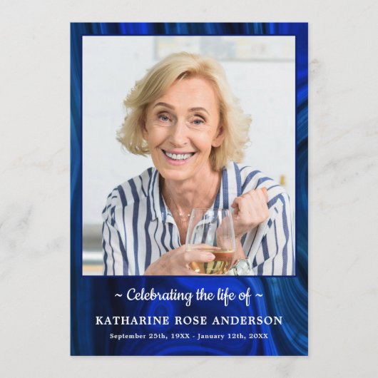Moderne Funeral Photo Order of Service Blue Marble Programmakaart (Voorkant)