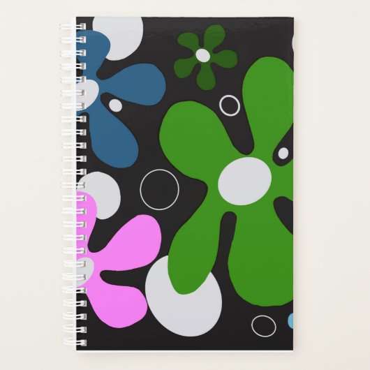 Moderne, funky blauwe, groene & roze bloemen. planner (Voorkant)