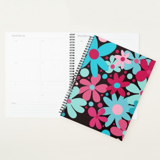 Moderne, funky, blauwe, roze bloemen. planner (Display)