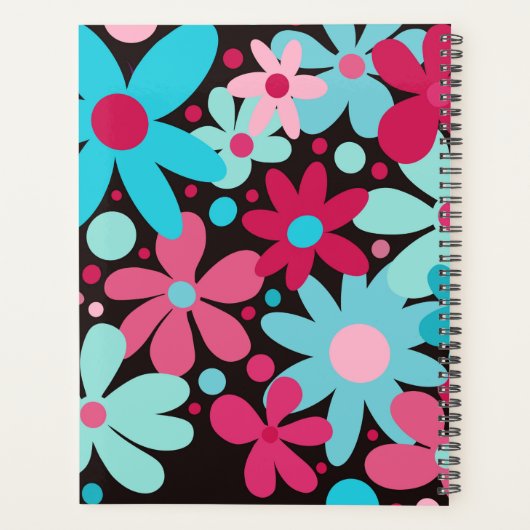Moderne, funky, blauwe, roze bloemen. planner (Achterkant)