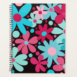 Moderne, funky, blauwe, roze bloemen. planner