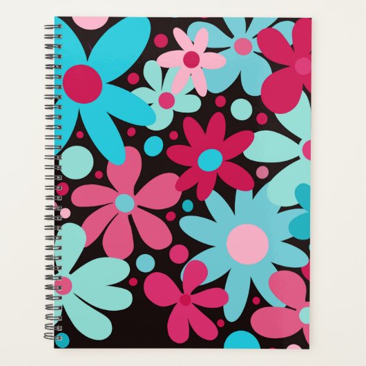 Moderne, funky, blauwe, roze bloemen. planner (Voorkant)