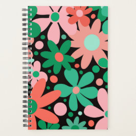 Moderne, funky bloemen in roze, groen en koraal. planner