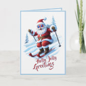 Moderne Funky Fun Santa Claus Ski Kerstvakantie Feestdagen Kaart (Voorkant)