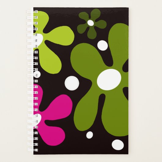 Moderne, funky groene & roze bloemen planner (Voorkant)