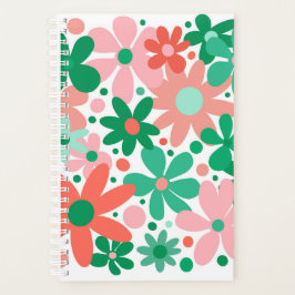 Moderne, funky, groene, roze, koraalbloemen. planner